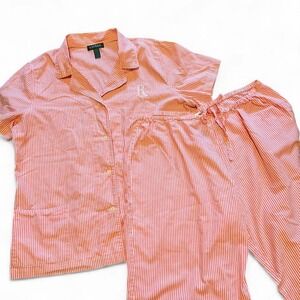 Lauren Ralph Lauren Pink Striped Cotton Pajama Set